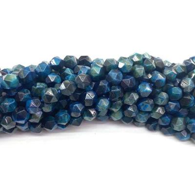 China Beads Strand Tiger Eye Natural Semi-Precious Stones 8 Mm Peacock Blue Dyed Faceted Polygonal Cut Beads For Jewelry Making for sale