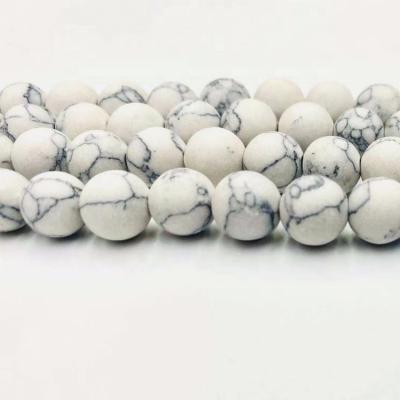 China Polished Beads Strand Matte Natural White Howlite Round Beads Stone Loose Gemstone Beads For Jewelry Making Bracelet for sale