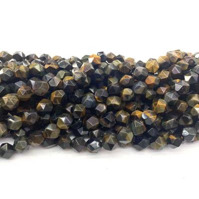 China Wholesale Tiger Eye Natural Semi Precious Stones Bracelet 8mm Faceted Polygonal Cut Beads Black and Yellow Dyed for Jewelry Making for sale