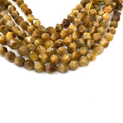 China Wholesale 8mm Gold Bracelet Wholesale Tiger Eye Natural Semi Precious Stones Dyed Faceted Polygonal Cut Beads For Jewelry Making for sale