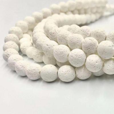 China White Lava Stone 8mm/10mm/12mm/14mm Bead Strand Loose Smooth Smooth Round Lava Bracelet Yellowl for sale