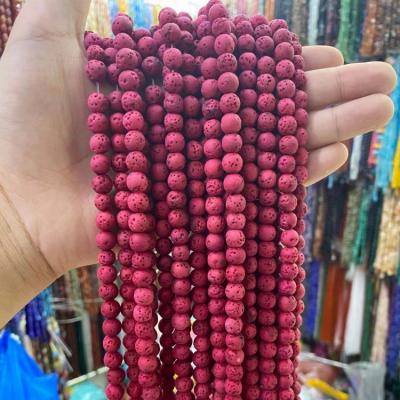 China Red Lava Stone 8mm/10mm/12mm/14mm Bead Strand Loose Smooth Smooth Round Lava Bead Bracelet for sale