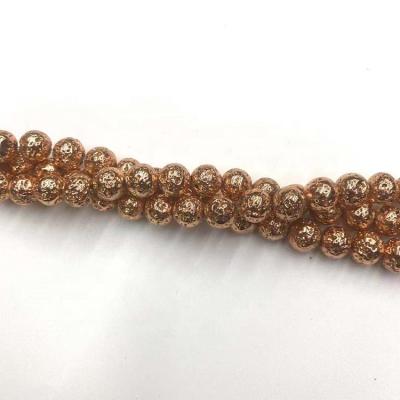 China DIY Plated Natural Stone Round Beads Rose Gold Plated Volcanic Stonebead Lava For Jewelry Making for sale