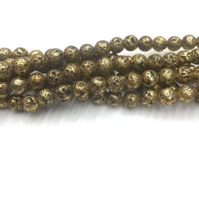 China DIY Plated Natural Stone Round Beads Stonebead Bronze Plated Volcanic Lava For Jewelry Making for sale