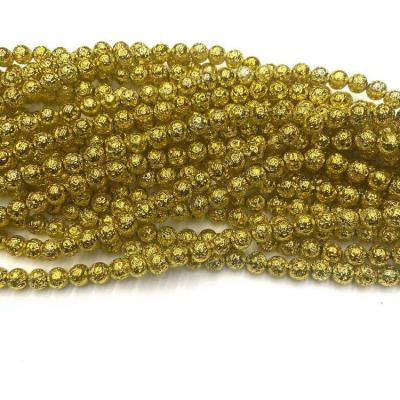 China DIY Plated Natural Stone Round Beads Bright Gold Plated Volcanic Lava Stonebead For Jewelry Making for sale