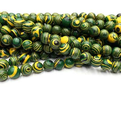 China Hot Sale High Quality Natural 6/8/10mm Stone Beads Bracelet Malachite Round Yellow Green Bead For DIY Bracelet For Jewelry Making for sale