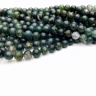 China Loose Round 6/8/10mm Moss Agate Stone Beads Natural Smooth Moss Agate Bracelet Beads For DIY Bracelet for sale