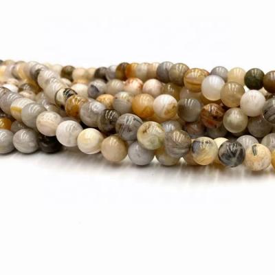 China Bracelet natural bamboo leaf agate stone beads loose round 6/8/10mm natural smooth beads bamboo leaf agate for diy bracelet for sale