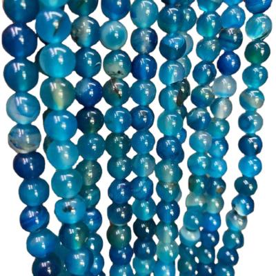 China Bracelet Natural Blue Agate Stone Beads Natural Loose Round 6/8/10mm Blue Smooth Beads For Jewelry Making for sale