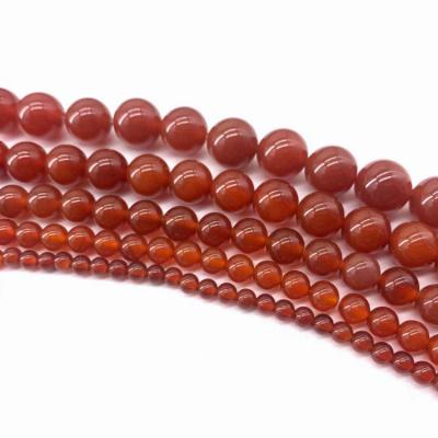 China Wholesale Natural Red Agate Bracelet Stone Beads Loose Round 6/8/10mm Natural Smooth Beads For Jewelry Making for sale