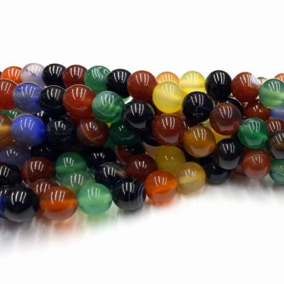 China Wholesale Natural Colorful Stone Agate Bracelet Old Bead Loose Round 6/8/10mm Natural Smooth Beads For Jewelry Making for sale