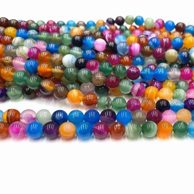 China Wholesale Semi-precious Bracelet Colorful Loose Stripes Crystal Agate Natural Stone Beads 6/8/10mm For Jewelry Making for sale