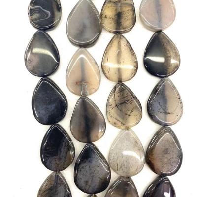 China Wholesale Bracelet Charm Matched Black Drop Pendant Gray Agate Bead Water Natural Stone Pendants For Jewelry Making for sale