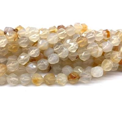 China DIY Jewelry Making Small Beads High Quality Faceted Cutting 8mm Beige Natural Stone Loose Beads Agate For Jewelry Making for sale