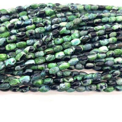 China Wholesale 4*6mm Green Agate Fired Bracelet Bead Semi Natural Stone Gemstone Beads Round Loose Beads For Jewelry Making for sale