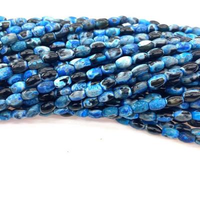 China Wholesale 4*6mm Blue Fired Agate Bracelet Bead Semi Natural Stone Gemstone Beads Round Loose Beads For Jewelry Making for sale