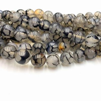 China Wholesale Natural Black Gemstone 6/8/10mm Dragon Pattern Agate Stone Beads For Bracelet Bead Jewelry Making for sale