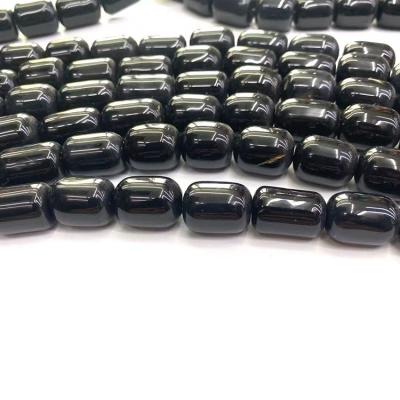 China Wholesale High Quality Natural 10*14mm Beads Black Agate Bucket Beads Bracelet Stone Beads For Jewelry Making for sale