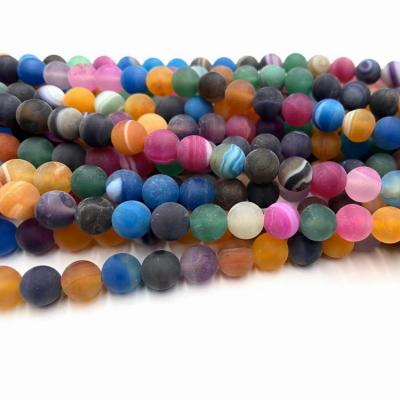 China Wholesale Semi Precious Frosted Colored Bracelet Stripe Loose Crystal Agate Natural Stone Beads 6/8/10mm For Jewelry Making for sale