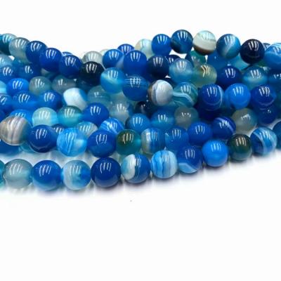 China Wholesale Bracelet Semi-preciousBlue Bar Crystal Agate Bead Natural Stone Loose Bead 6/8/10mm For Jewelry Making for sale