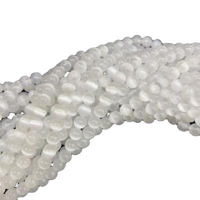 China Natural Stone Bracelet Gemstone Beads For Jewelry Making Round 8mm White Gypsum Stone Selenite Beads 10mm for sale