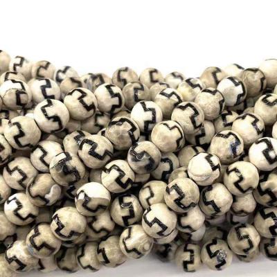 China Beads Strand Wholesale 10mm White Loose Faceted Pattern 4d Dzi Tibetan for sale