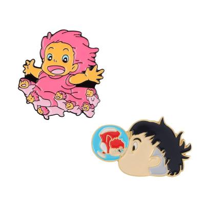 China Japanese Anime Clothes Decor Ponyo On The Cliff Boy And Fish Brooch Movie Fans Backpack Enamel Pin Cartoon Figure Clothes Badge Pins for sale