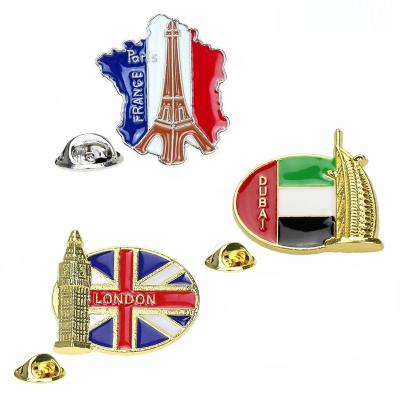 China Paris London Dubai Famous Symbol Paris London Dubai Famous Symbol Cartoon Pin Flag Metal Badge Bag Clothing Collar Pins Jewelry Construction Gifts for sale