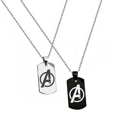 China TRENDY USA Movie Avengers Letter A Necklace For Fans Cosplay Hero Figure Stainless Steel Dog-Tag Sweater Chain Necklaces for sale