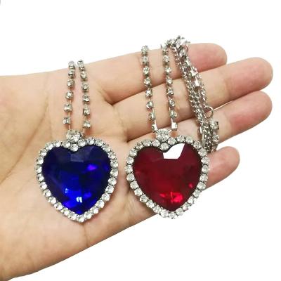 China TRENDY Titanic The Same Style Necklace Ocean Blue Heart Shape Rhinestone Fashion Jewelry Sweater Chain Pendant Necklace For Ladies for sale