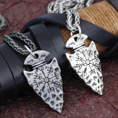 China FASHIONABLE Vikings Nordic Triangle Pendant Men and Women Fashion Jewelry Retro Compass Logo Sweater Chain Necklace for sale