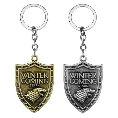 China Hot Wolf Head Shield Shape Key Family Rigid Ice and Fire Backpack Car Decor Vintage TV Series Song The Same Alloy Pendant Keyring Keychains for sale