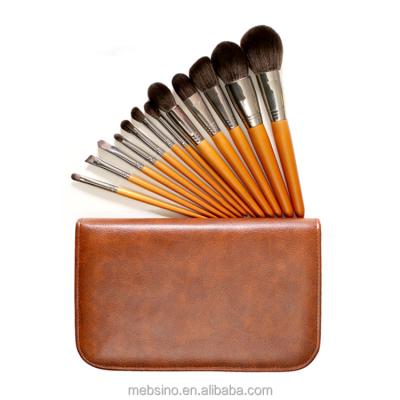 China Angular High Quality Original Wooden Blush Color 12pcs Makeup Brush Set Logo Makeup Brushes Custom Professional With PU Bag for sale