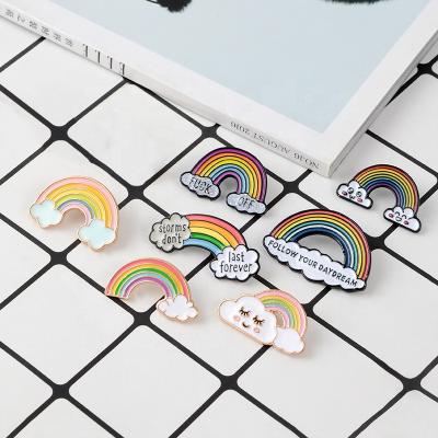 China Cloth Decoration VJ Fashion Cheap Price Metal Rainbow Pin Jewelry Gift Kids Lapel Badge Cloudy Brooch for sale