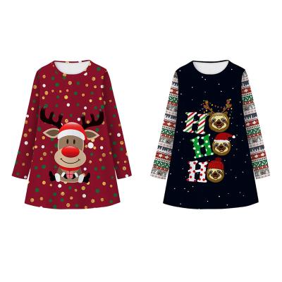 China OTHER Amazon Hot Sale Autumn Girl Deer Printing Round Neck Long Sleeve Dress for sale