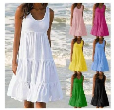 China Spring And Summer Breathable Ne Color Sleeveless Round Neck 7 Crochet Beach Quilting Dresses New for sale