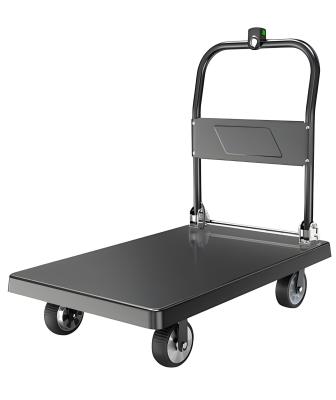 China Push Cart Warehouse Moving Platform Steel Hand Truck 4 Wheels Foldable Platform Trolley 300 Kg Cart for sale