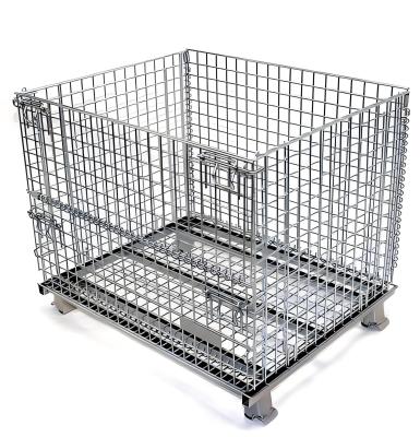 Chine Boîte à palettes en acier de grande capacité empilée cage de stockage en métal pliable en fil de fer laminé en treillis conteneurs de palettes avec roues à vendre