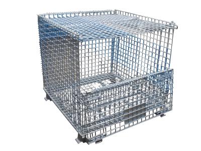 China Stackable Collapsible Steel Wire Mesh Pallet Rack Shelving Cage Heavy Duty for sale