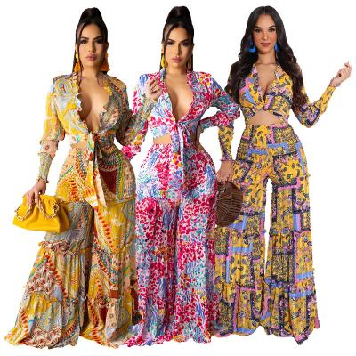 China MM2125 QUICK DRY elegant and casual, chiffon printed long sleeve, wide leg, irregular ladies' casual suit for sale