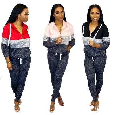 China L008 newfashion winter newfashion QUICK DRY two piece women matching large size long sleeve hooded zipper sets plus size casual suits for sale