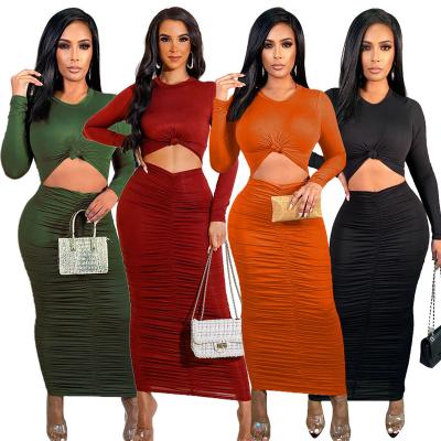 China MM2145 Autumn And Winter Women'S Wholesale Breathable Sexy Simple Color Drape Skirt Long Sleeves Waist Women'S Dress for sale