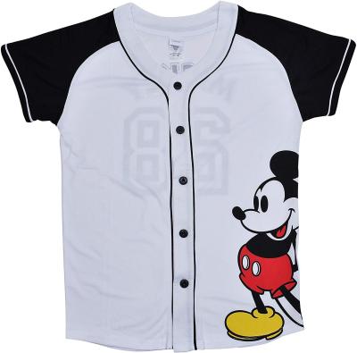 China Anti-Wrinkle Mickey Mouse Womans Jersey Shirt Button Front for sale