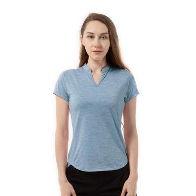 China Anti-wrinkle Tennis Shirts For Women Short Sleeves , T-shirts Solid V Neck Golf Running Shirts for sale