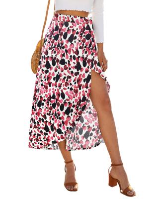 China Plus Size Women's Boho Leopard Skirt Summer Beach Midi Wrap High Low Split Skirts for sale