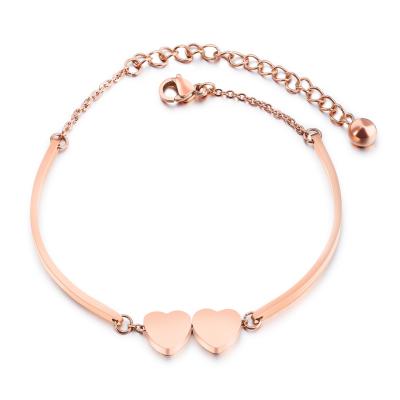 China CLASSIC Welwish Rose Gold Plated 316L Stainless Double Heart Stainless Bracelet For Lady for sale