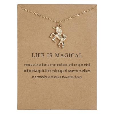 China Unisex Life is Magic Cute Cat Necklace Unicorn Animal Necklace with Backing Card for sale