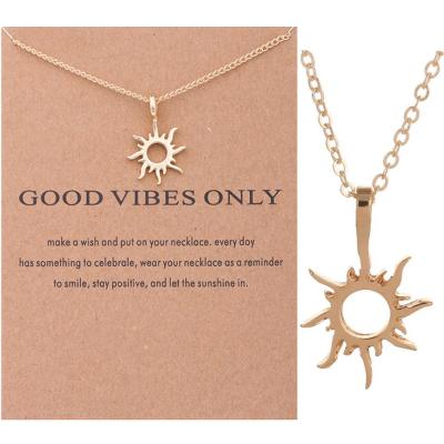 China New Fashion Unisex Gold And Silver Sun Necklace Hollow Sun Pendant Necklace With Bearing Card for sale