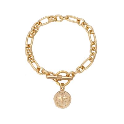 China Welwish Link Chain Bracelet CLASSIC Gold Plated Bead Heart Charm OT Pendant Chain Bracelet Women for sale