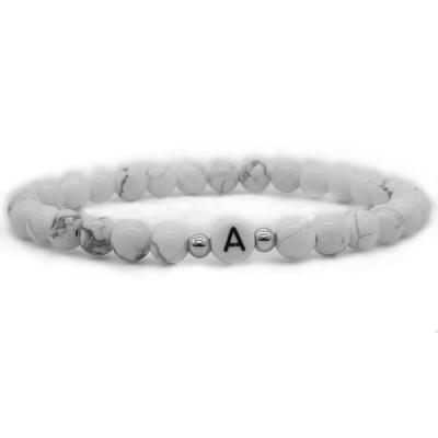 China 2020 New Fashion Stone Pine Beads Bracelet 24 Alphabet Letters Black White Bracelet for sale